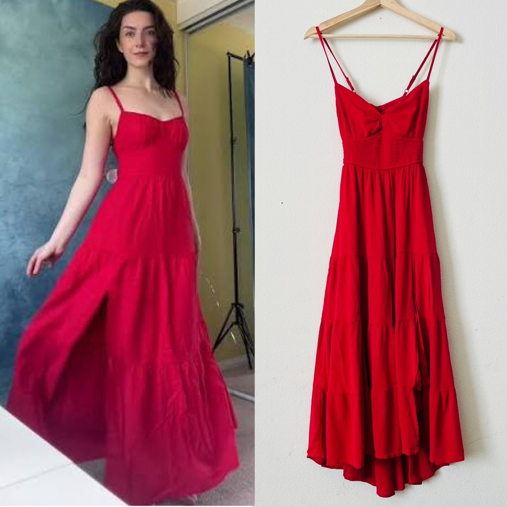 Hollister MEDIUM twist front red slit hem midi dress